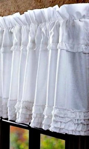 Shabby French Country Chic BLANCO VOLANTES BOTINES DE CAFÉ Cortina de ventana transparente Volantes Foto 2 de 2