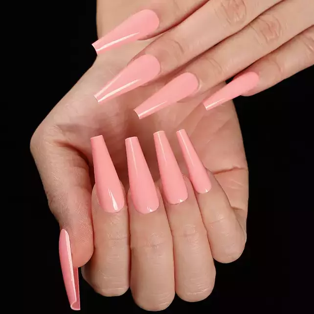 High Quality V Shaped Extra Long Ballerina Nails With Long Ballerina Press  On Black Tip Gel And Shine Coral Pink Base 24 NOV From Dadabibi, $24.66 |  DHgate.Com