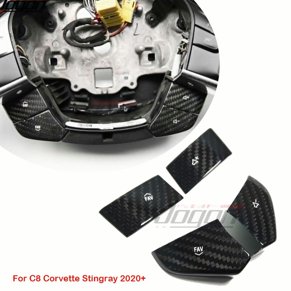 Carbon Volume Button Cover For C8 Corvette Stingray Coupe Z06 20+ Steering Wheel