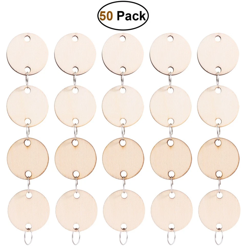 WINOMO 50pcs Round Wooden Slices With 50 Iron Set For Birthday Reminder Hanging - Image 1 of 4