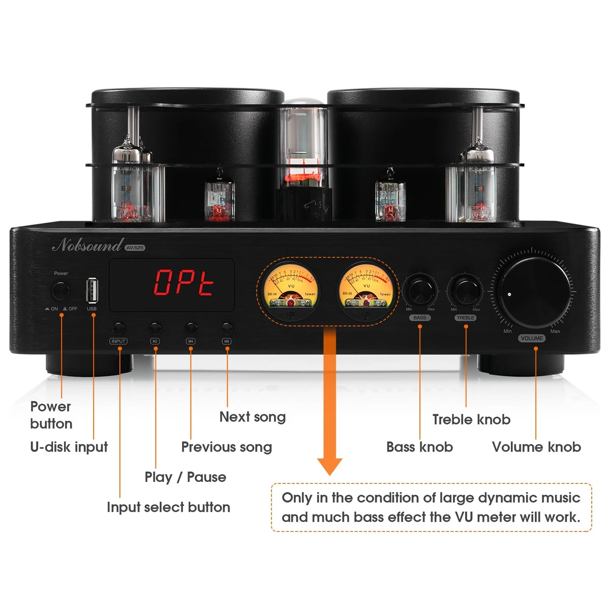 HiFi Valve Tube Amplifier Bluetooth Receiver COAX/OPT Home Audio Amp USB Player