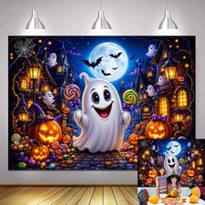 Halloween Backdrop 7x5ft Cute Ghost Pumpkin Candy Photo Booth Party