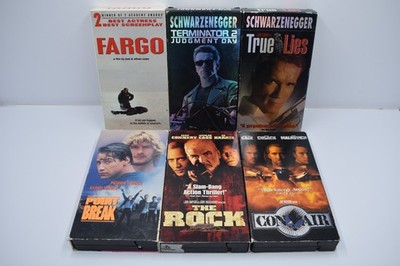 90s Action VHS Lot 6 Fargo T2 True Lies Point Break The Rock Con Air Tapes