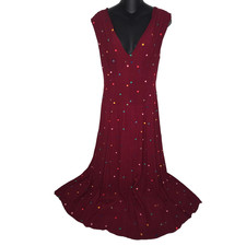 Farm Rio Anthropologie Dress Medium Burgundy Polka Dot Midi Open Back V-Neck Red