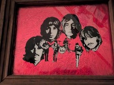 Vintage The Beatles Framed Red Foil Art Reverse Glass Picture Wood Frame