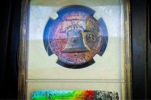 1963 Franklin Half Dollar Rainbow Tone FBL (Potential) NGC MS65 Silver US Coin