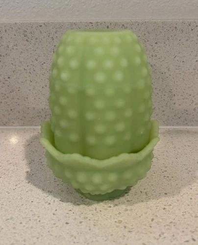 FENTON Lime Sherbert Satin Hobnail Fairy Lamp Uranium Glass