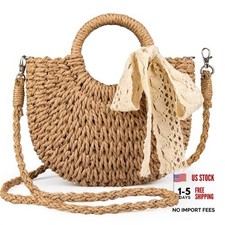 Straw Bag For Women Small Beach Handbag Woven Shoulder Crossbody Cluth Khaki