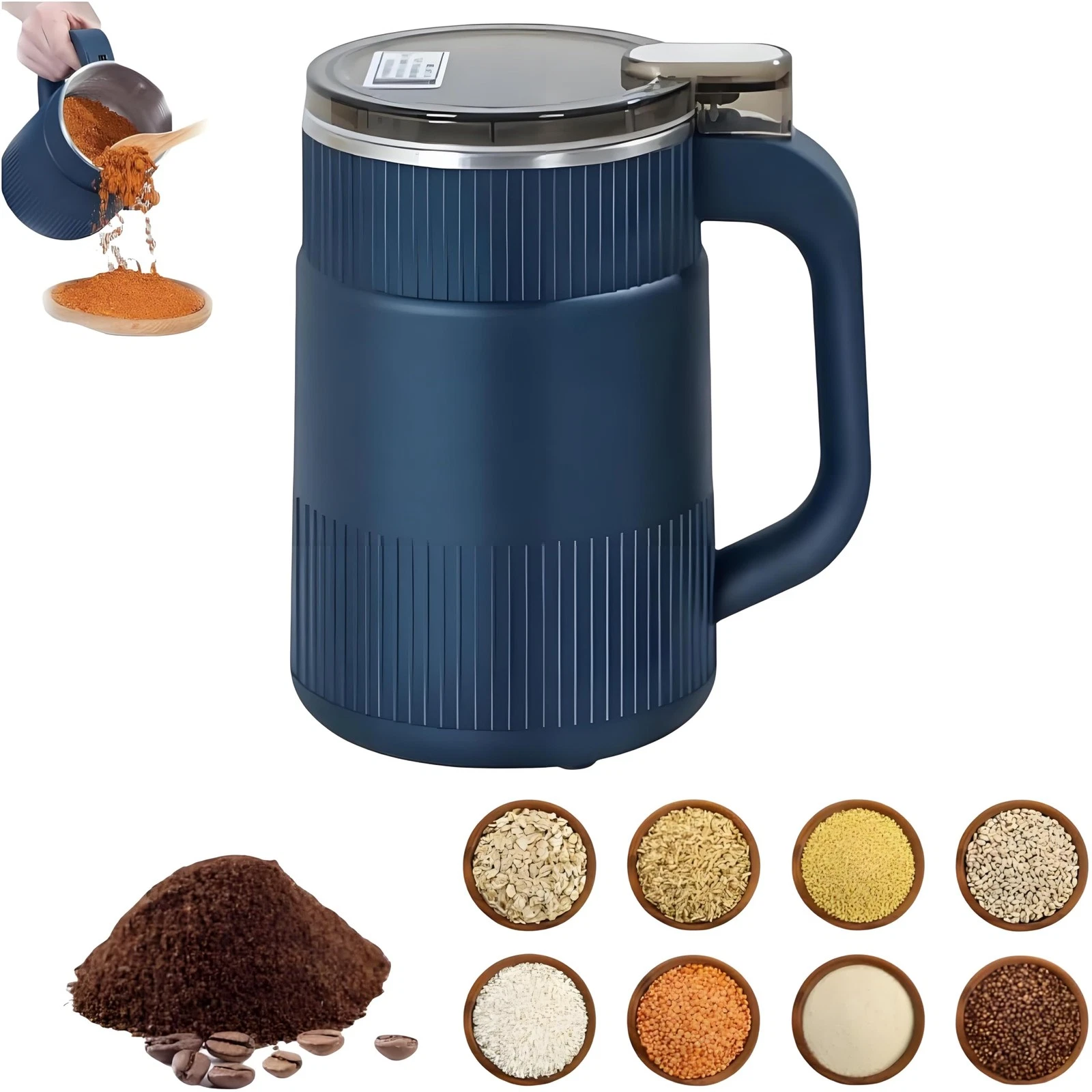 Small Powder Grinding Machine, 8 Blades Electric Spice Grinder Fine Blue