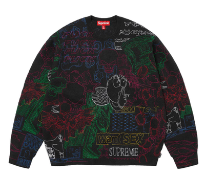Supreme SS26 Collage Embroidered Sweater Black Size M Brand New