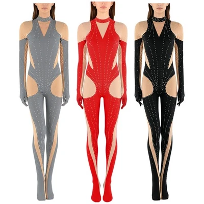 Damen Turnanzug Tanz Leotard Ganzkörper Trikotbody Farbblock Gymnastikanzug  - Bild 1 von 4