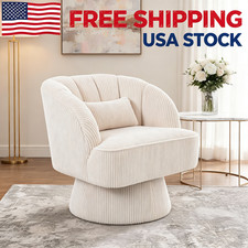 Swivel Barrel Chair 360 Degree Corduroy Modern Accent Armchair with Curved Back
