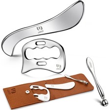 Stainless Steel Gua Sha Tools 3 Pack Facial Body Scraping Massage Kit Ergonomic
