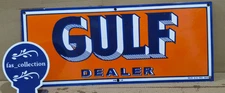 Gulf Dealer Porcelain Enamel Sign  24 x 10 Inches 1 Sided
