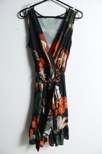 Made in Italy Womens Floral Wrap Dress with Belt - Black - (L58)