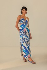 NW AUTH FARM RIO Off-White Blue Foliage Maxi Dress Size small
