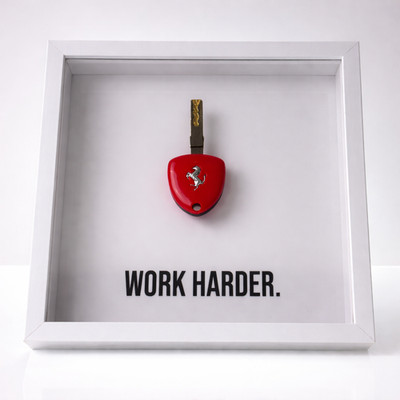 Ferrari Key Framed   WORK HARDER | Motivational Wall Art