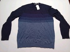 NWT Calvin Klein Blue Gradient V Neck Merino Wool Blend Sweater Sz Large