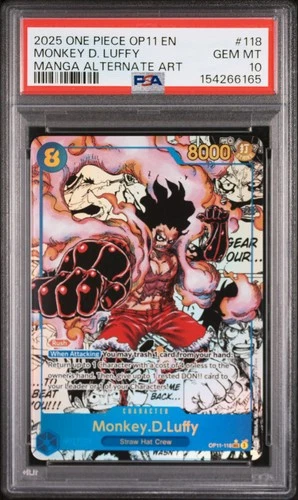ONE PIECE MONKEY D. LUFFY 2025 OP11-A FIST OF DIVINE SPD #118 MNG ALT ART PSA 10