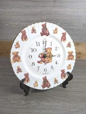 Teddyb&auml;r Wanduhr ~ Keramik Goldrand Quarzwerk 26 cm ~ Made in Britain