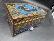 Antique DRAGON Japanese Meiji Cloisonne Enamel Gilded Bronze Jewelry Box