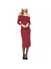 BARDOT Womens Burgundy Long Sleeve Off Shoulder Midi Party Sweater Dress S