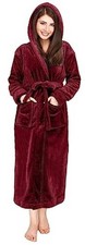 Women's Fleece Hooded Bathrobe Plush Long Spa Robe X-Large Pack of 1 Burgundy