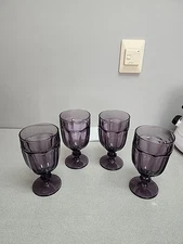 Set of 4 Libbey Duratuff Water Ice Tea Goblet Glass Purple  7” Tall