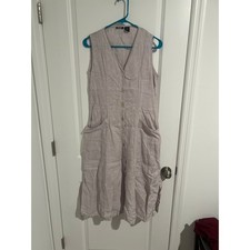 Tahari 100% Linen Sleeveless Button-Front Midi Dress – Size 10 – Beige/Tan