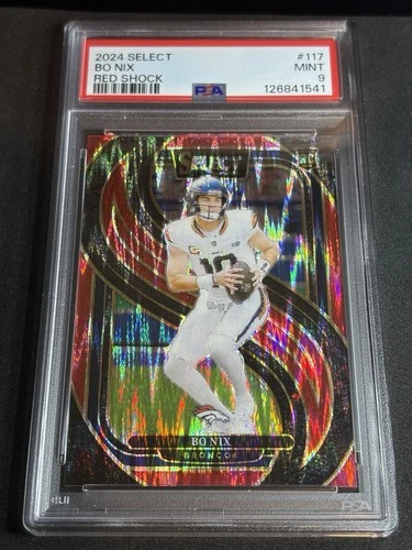 2024 Panini Select - Premier Level Bo Nix #117 Red Shock Prizm /249 (RC) PSA 9