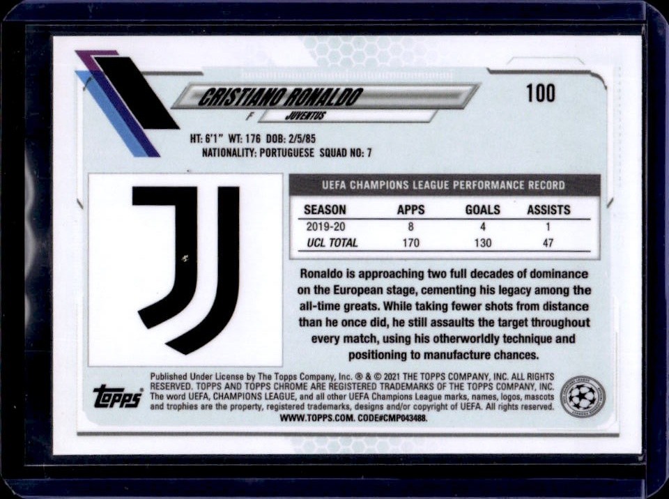 2020-21 Topps Chrome UEFA Cristiano Ronaldo #100 Juventus (C) view 2