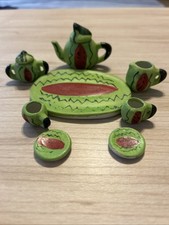 Vintage 10 Pc Watermelon painted miniature Tea Set