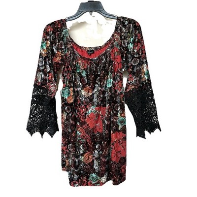 Velvet Mechant Top Sm Pullover Off Shoulder Dark Floral Whimsy Goth Boho