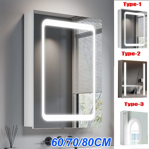 LED Bathroom Mirror Cabinet with Shaver Socket Demister Touch Sensor 3 ...