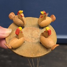 Made in GERMANY Vintage Folk Art Hand Carved Chicken Pecking Game
