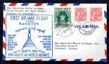 Burma - 1953 Pan American First Flight Airmail Cover Rangoon to Istanbul, Turkey