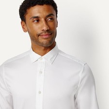 AMAZON ESSENTIALS SLIM FIT STRETCH WRINKLE FREE SPREAD COLLAR DRESS -  WHITE