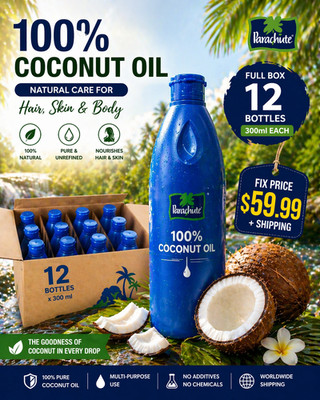 Parachute 100% Coconut Oil 300ml 273g x12 Bottles Full Box Bulk Lot