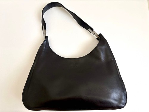 Gucci Tom Ford Era Hobo Leather Shoulder Bag Black Silver Y2K Vintage Japan Used