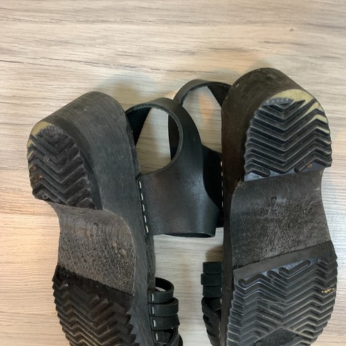 MIA Swedish Clog Sandals Women US 7 Weave Leather Wooden Platform 37 Black - Picture 7 of 12
