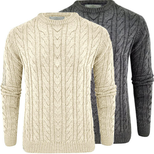 Mens Cable Chunky Knit Jumper Thick 