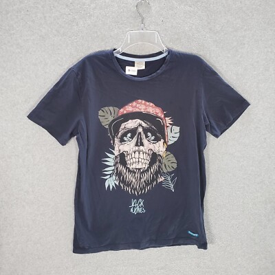 Jack Jones Women Top XL Navy T-Shirt Logo Graphic Tropical