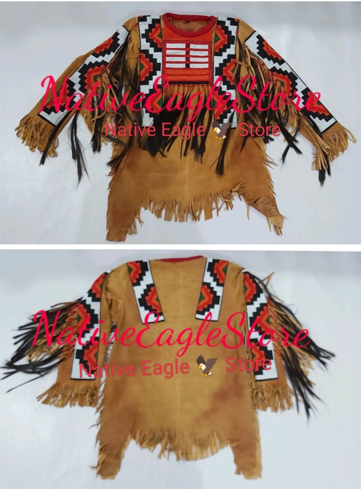 Camisa de guerra de gamuza hecha a mano Buckskin Regalia con flecos y detalle de cuentas Powwow NA178 Foto 3 de 4