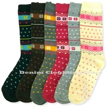  6 Pairs Women Crew Socks Zig Zag Printed Colorful Stretchy Dress Socks Girl Lot