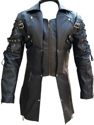 Herren Steampunk Faux PU Kunstleder Mantel Gothic Punk Trench Tops Stil