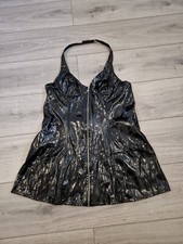 BN Vintage Ann Summers Black PVC Insinuate Vamp Zip Up Mini Dress Size Mdm 12-14