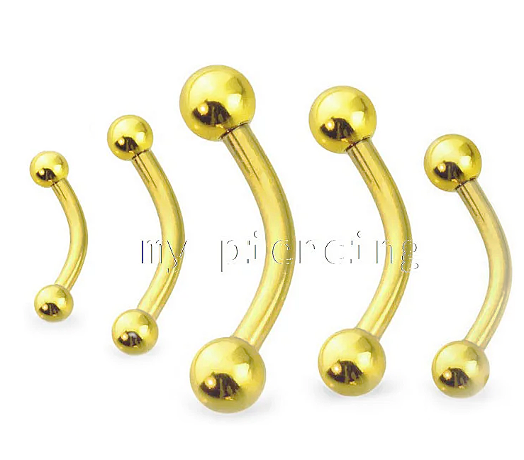 16g 14g Gold IP 316L Surgical Steel Ball End Curved Barbell