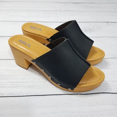 MIA Merel Slip On Block Heel Sandal Size 7 - Black