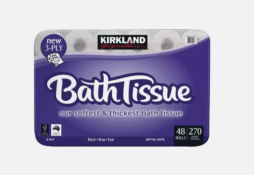 Kirkland Signature 3 Ply Bath Toilet Paper Wipe Tissue 48 Rolls x 270 Sheets