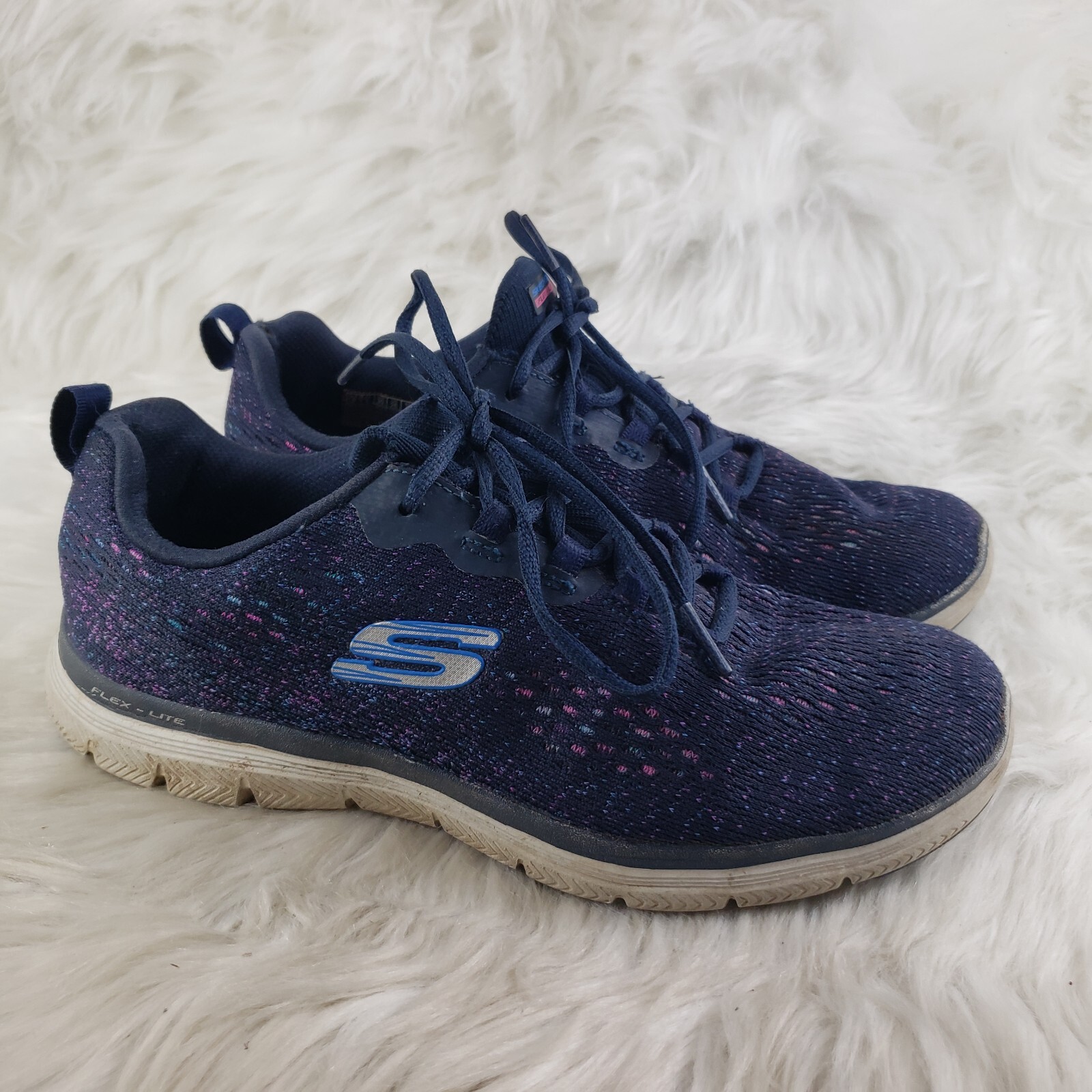 SKECHERS 149301 Navy Blue Pink Memory Foam Comfort Shoes Womens